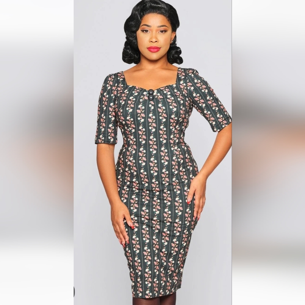 Collectif London Dolores Wallflower Pencil Dress Size 8 - Picture 1 of 16